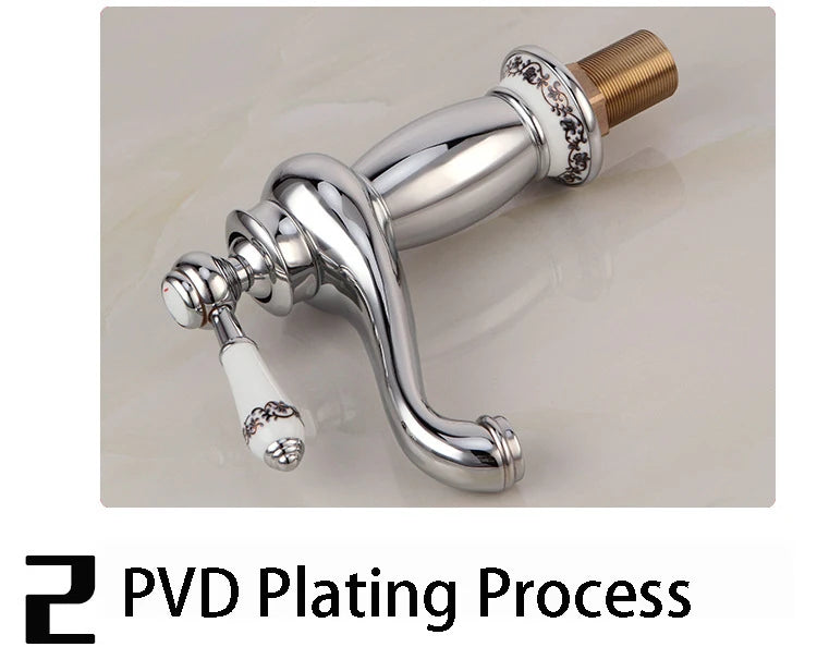 Retro European Bathroom Basin Faucets Gold Mixer Tap Ceramic Decoration Plating Chrome Single Handle Hot And Cold Deck Mounted
