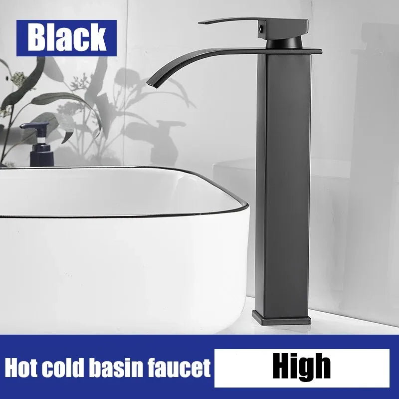 Waterfall style washbasin faucet black cold and hot all copper bathroom kitchen washbasin basin bathroom household use