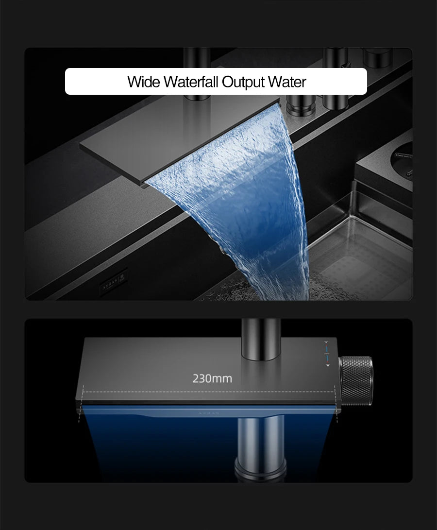 ASRAS Flying Rain Waterfall Faucet Hot And Cold Water Kitchen Faucet Single Handle Switch Pull Out 360 Degree Kitchen Mixer Tap