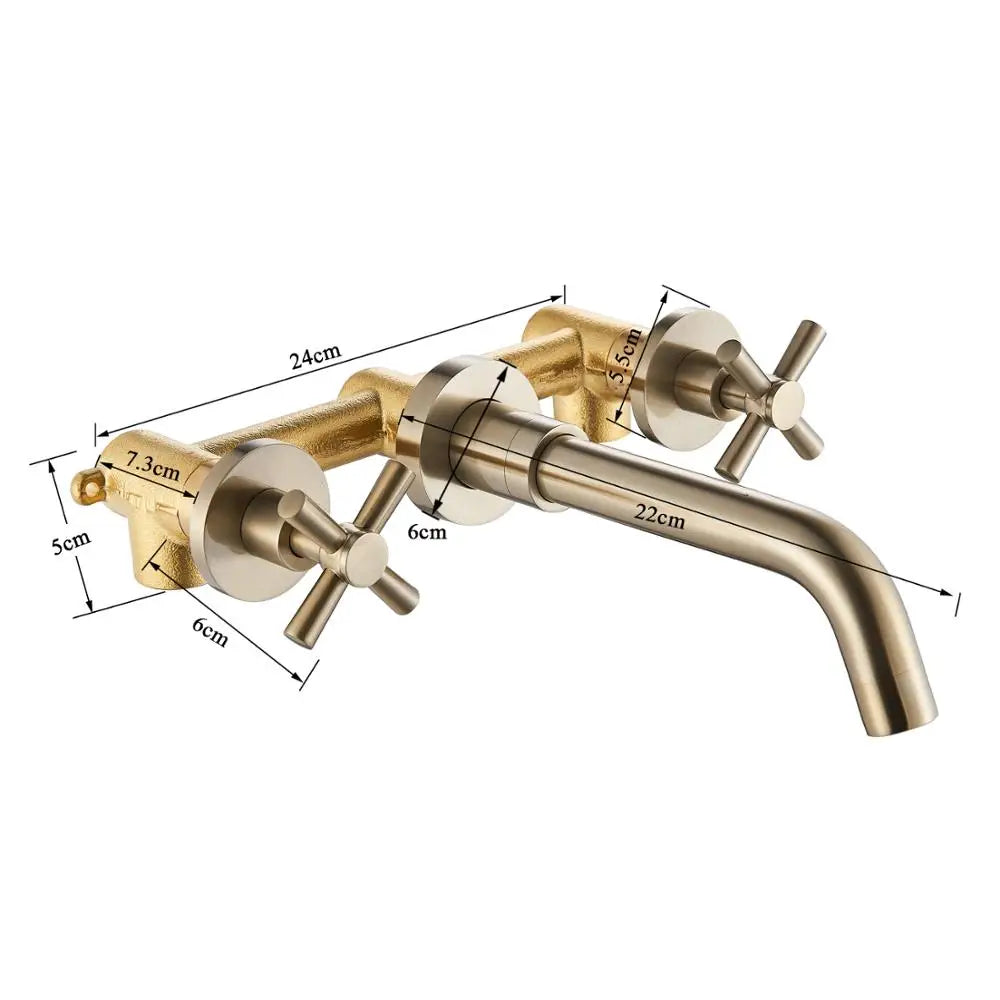Bathroom Basin Faucet Brushed Golden Concealed Wall Mounted Faucet Tap 360 Rotation Single Handle Hot Cold Water Bath Mixer Tap