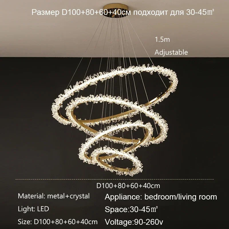 Nordic Luxury Shop Bedroom Living Room Crystal Pendant Lighs  Interior Decoration Ring Luster Lighting Modern Ceiling Chandelier