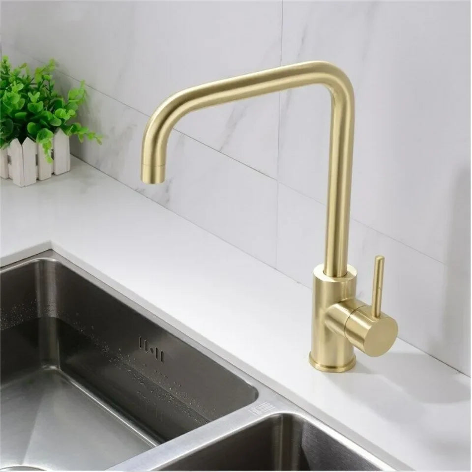 Kitchen Faucets Gold Square Single Handle Sink Faucet Stainless Steel Hot and Cold Deck Mount Water Taps Grifos De Cocina