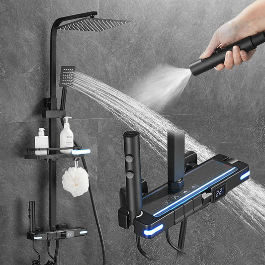 Brass Shower Faucet Thermostatic,Shower Syetem,30cm Spray Head, Digital Display LED,Bathroom Faucet,Black/Chrome