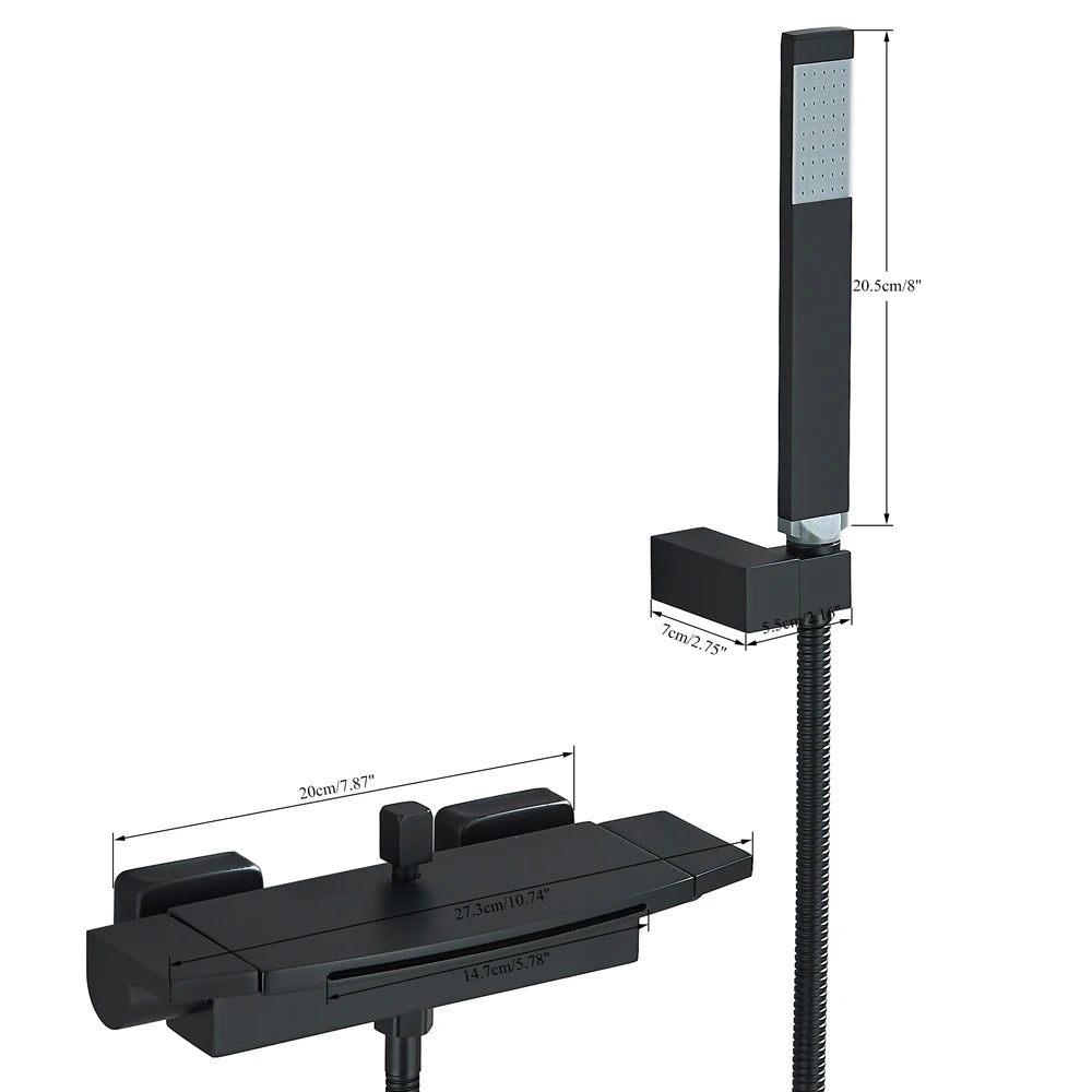 Black Waterfall Bathtub Shower Faucets Wall Mount Shower With Handheld Shower Mixer Tap Faucets Hot Cold Bath Shower Tap