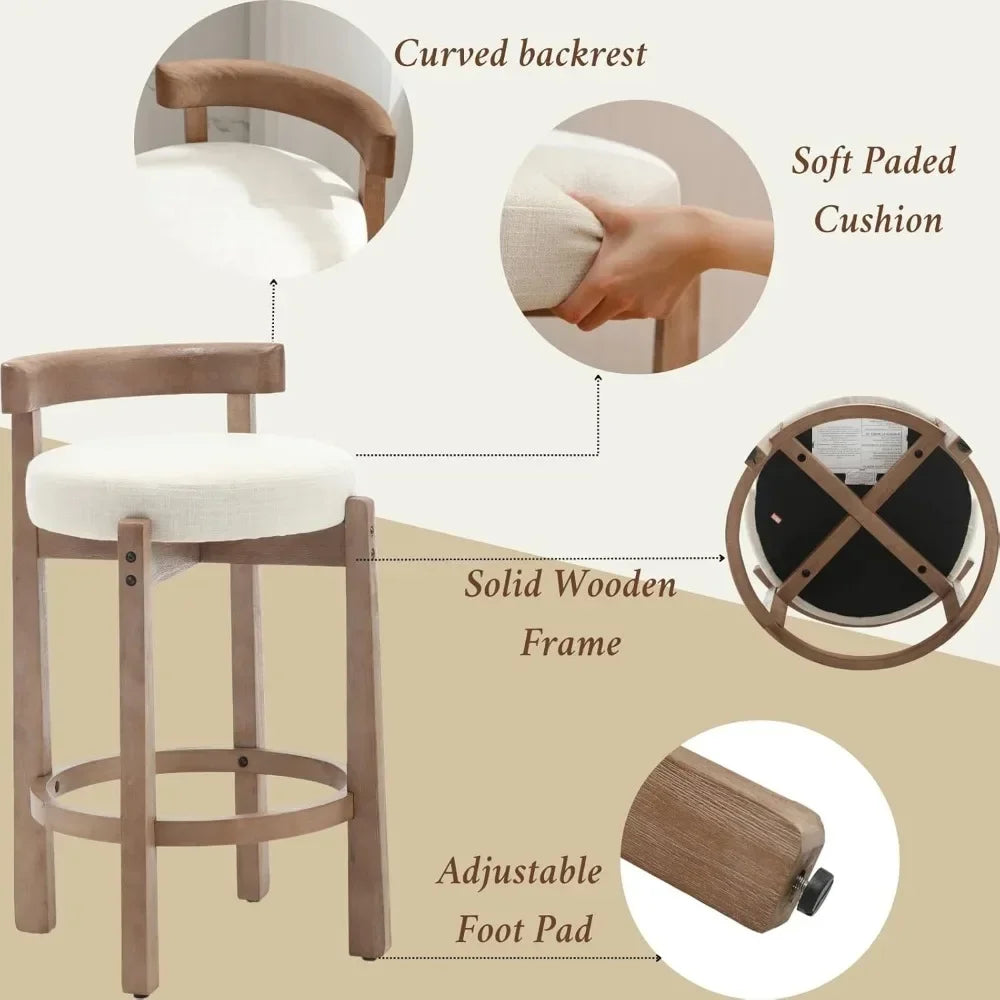 Mid-Century 26.5 Inch Linen Bar Stools Set of 4