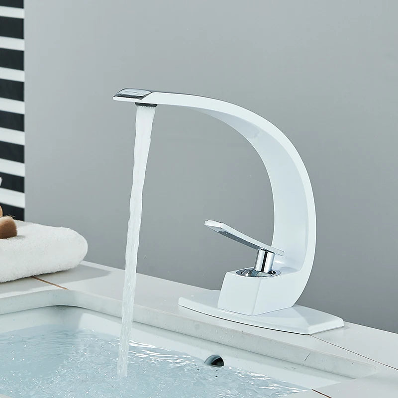 Black Bathroom Basin Faucet Deck Mount Black Chrome Washing Basin Mixer Water Taps Creative Hot Cold Water Crane Mixers