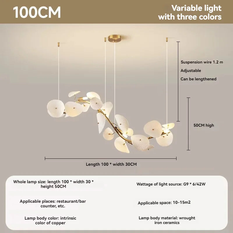 Modern Lotus Leaf Chandelier For Dining Room Long Kitchen Table Living Room Ceramic Lotus Petal Pendant Chandelier Lights