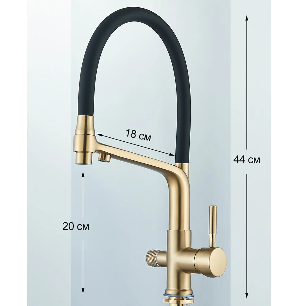 Brushed Gold Kitchen Faucet Filtered Water Dual Spout Purification Feature Kitchen Tap 360 Rotation Water Crane For Kitchen