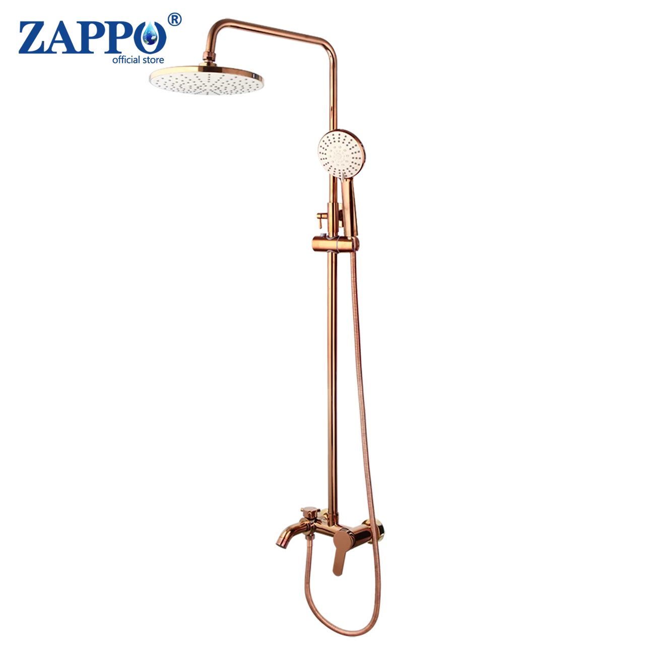 ZAPPO Solid Brass Rose Golden Shower Faucet Set Pink Bathroom Bathtub Mixer Rainfall Spray Hand Square Shower Shower Facuets