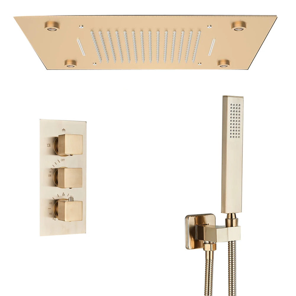 Black LED Constant Temperature Shower Faucet Luxury 3-way RainShower Celling System Tap Color Change Modern Showers for Bathroom