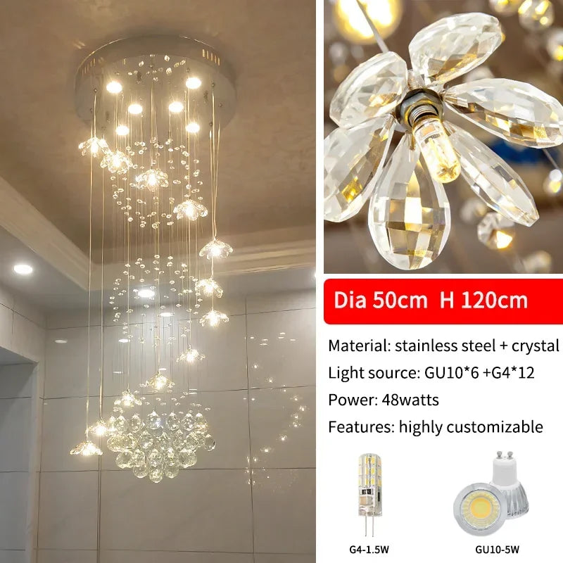 Modern Long Staircase Crystal Chandelier