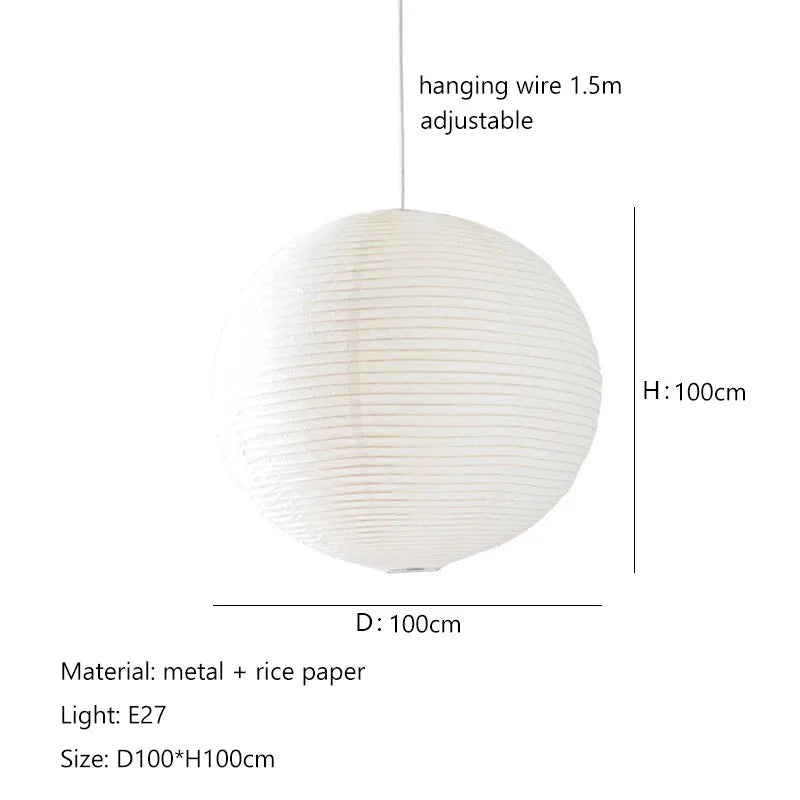 Nordic Wabi Sabi Wind Round Rice Paper Led Pendant Lights Living Dining Room Bedroom Loft Restaurant Bar Home Decor Chandelier