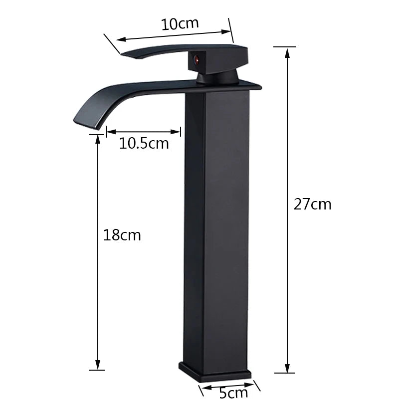 Matte Black Basin Faucet Waterfall Washbasin Vanity Above Counter Sink Faucet Hot & Cold Mixer Tap Deck Mounted Bathroom Crane