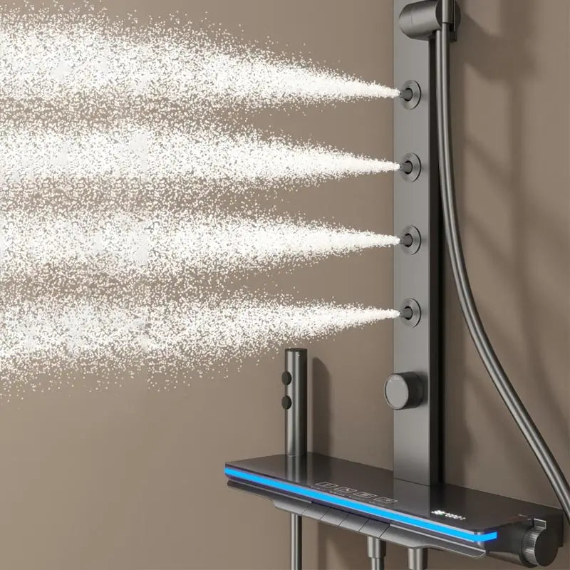Digital Display Shower Set Bathroom Ambient Light  Five-Function Back Spray Shower Faucet Gray Shower System Package