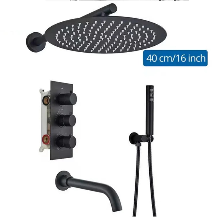 Modern Bathroom Rain Waterfall Shower Set Thermostatic Mixer Bath Shower Mixer Tap Brass Body