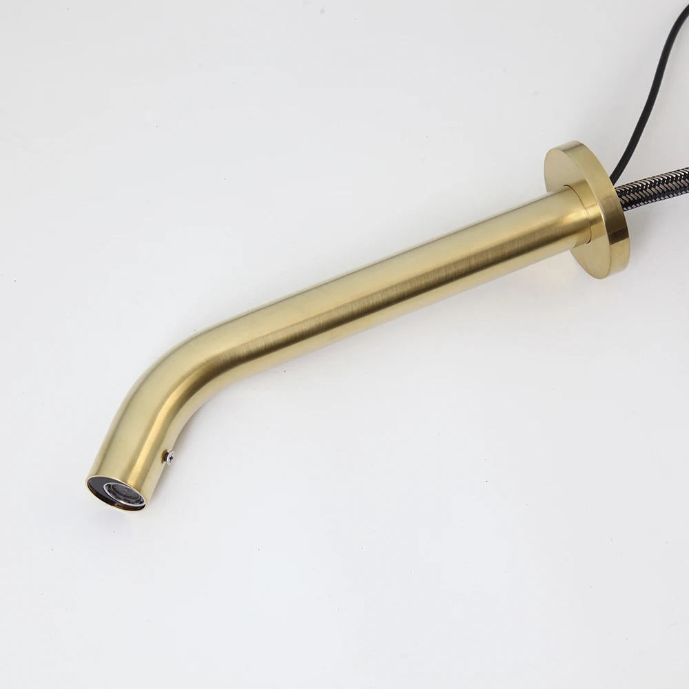 JIENI Black Chrome Lavatory Bathroom Faucet Wall Mount Sensor Faucet Automatic Free Touch Sensor Bathroom Sink Mixer Tap Faucet