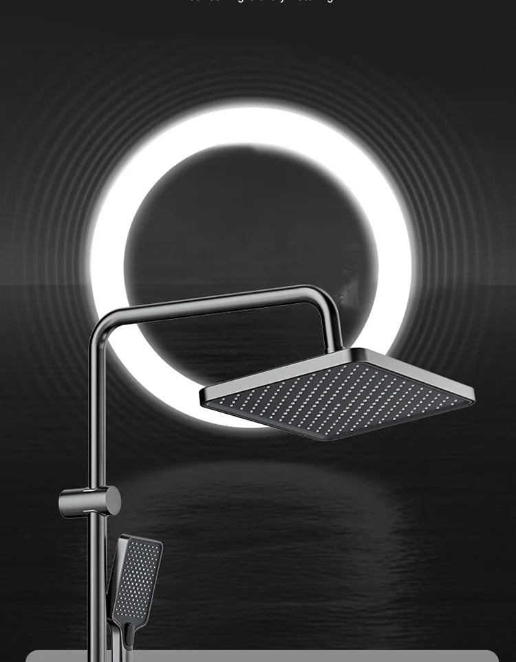 Space Aluminum Shower Set Gray Shower System Set Digital Display Piano Button With Ambient Light Bathroom Faucets Shower Head