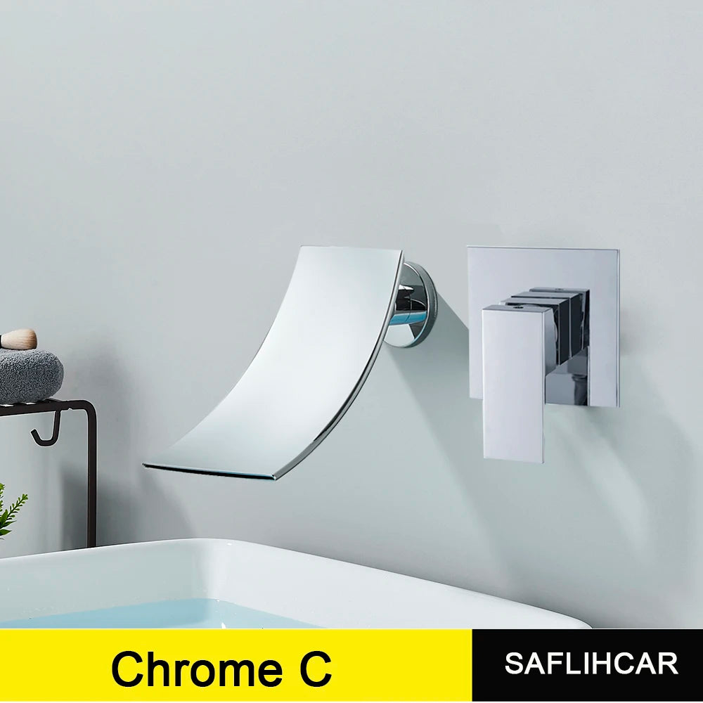 Matte Black Rotate Spout Basin Faucet Wall Mounted Bathroom Hot & Cold Water Mixer Tap Concealed Install Washing Crane Faucets