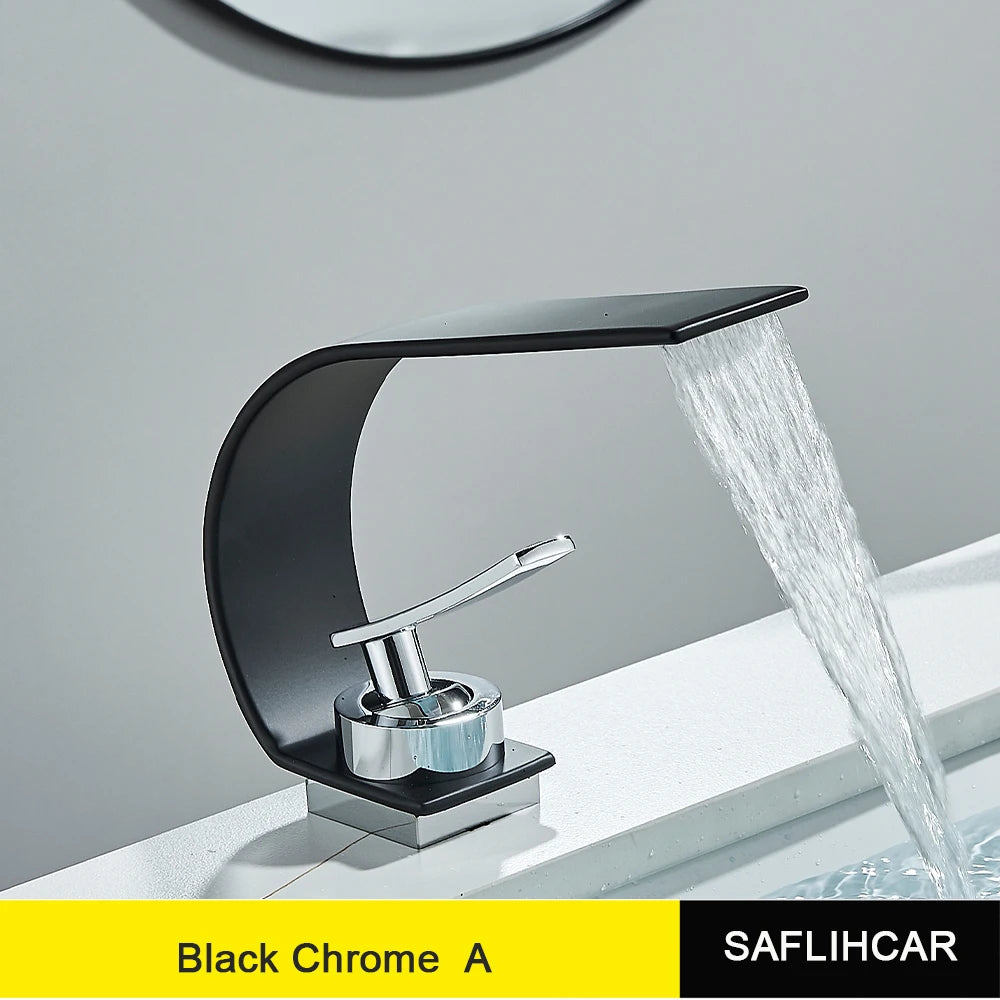 Black Thin style Bathroom Sink Faucet  Modern Mixer Hot Cold Water Tap Waterfall Deck Mounted Vessel Sink Faucet
