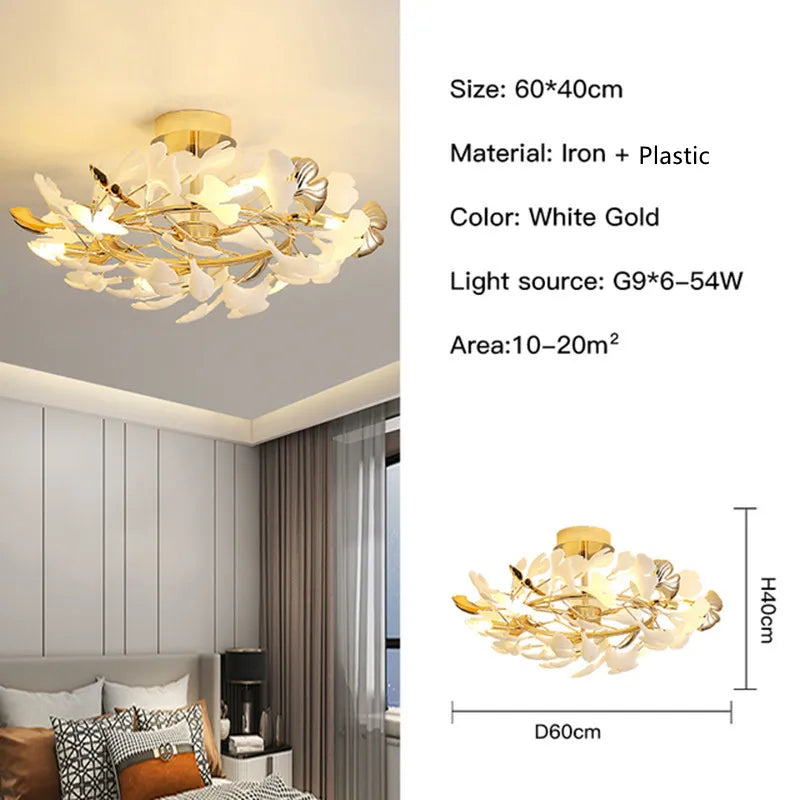 Modern Nordic Ginkgo Branch Leaf G9 LED Ceiling Chandelier For Living Dining Room Pendant Lamp Home Decor Lustre Indoor Lighting