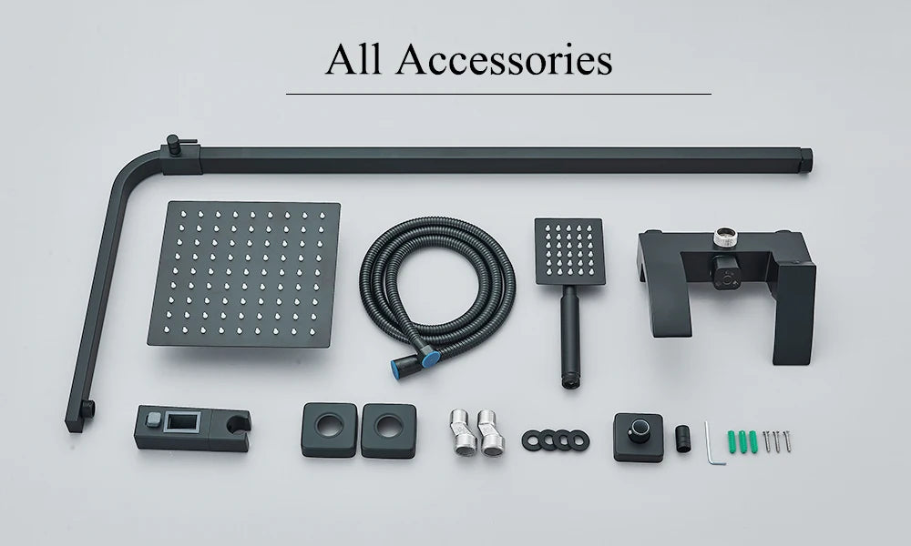 Matte Black Rainfall Shower Faucet Set 8/10/12 Inch Showerhead High Pressure Stainless Steel Rotate Spout Bath Shower Mixer