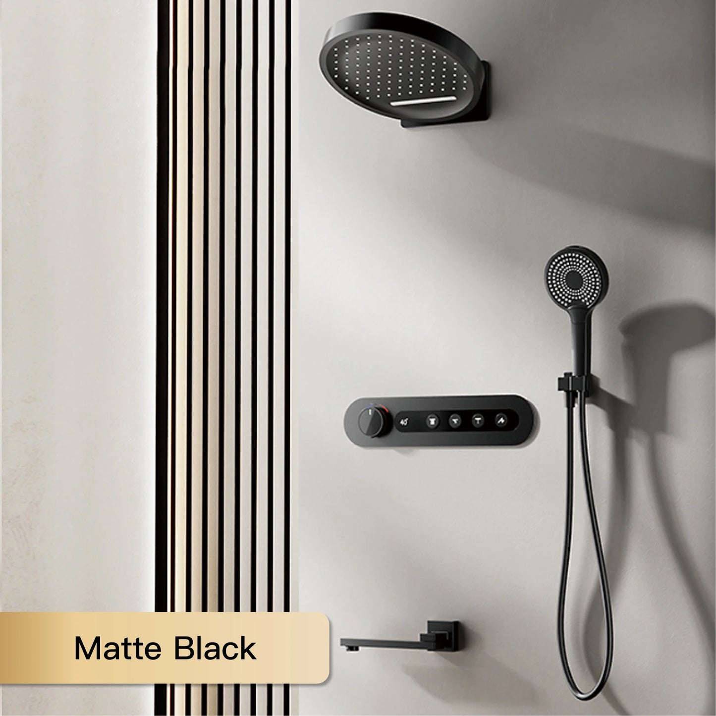 Luxury round gun gray brass shower system intelligent digital display with four functions cold and hot dual control shower Tap