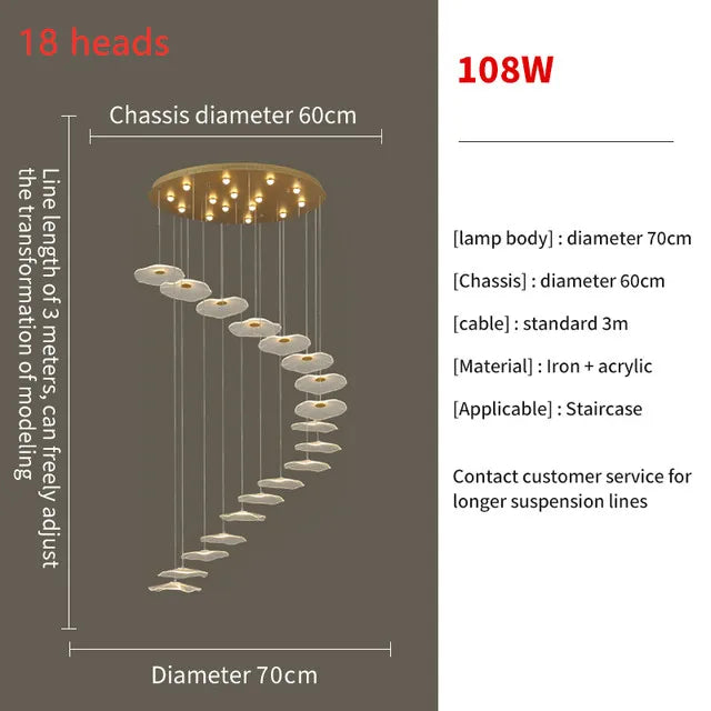 Nordic Lotus Leaf Restaurant LED Pendant Lamps Moden Chandelier for Staircase LOFT Duplex Villa Living Room Light Lustre Fixture
