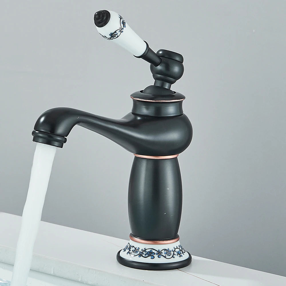 Quyanre Retro Antique Brass Basin Faucet Single Handle Mixer Tap Hot Cold Water Bathroom Sink Faucet