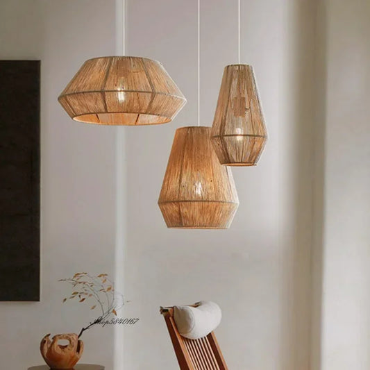 Vintage Chinese Style Hand-woven Rattan Lamp Pendant Light