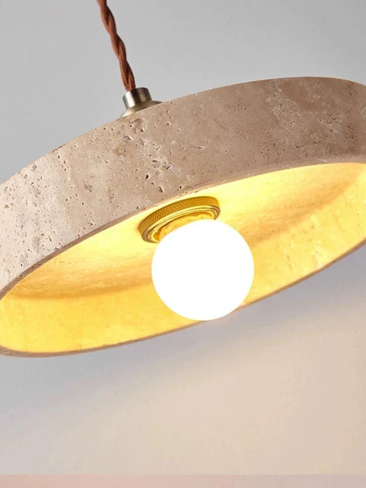 Japanese Wabi-Sabi Style Nordic Bedroom Natural Yellow Travertine Pendant Light Retro Bedroom Bedside Lamp Bar Cream Decoration