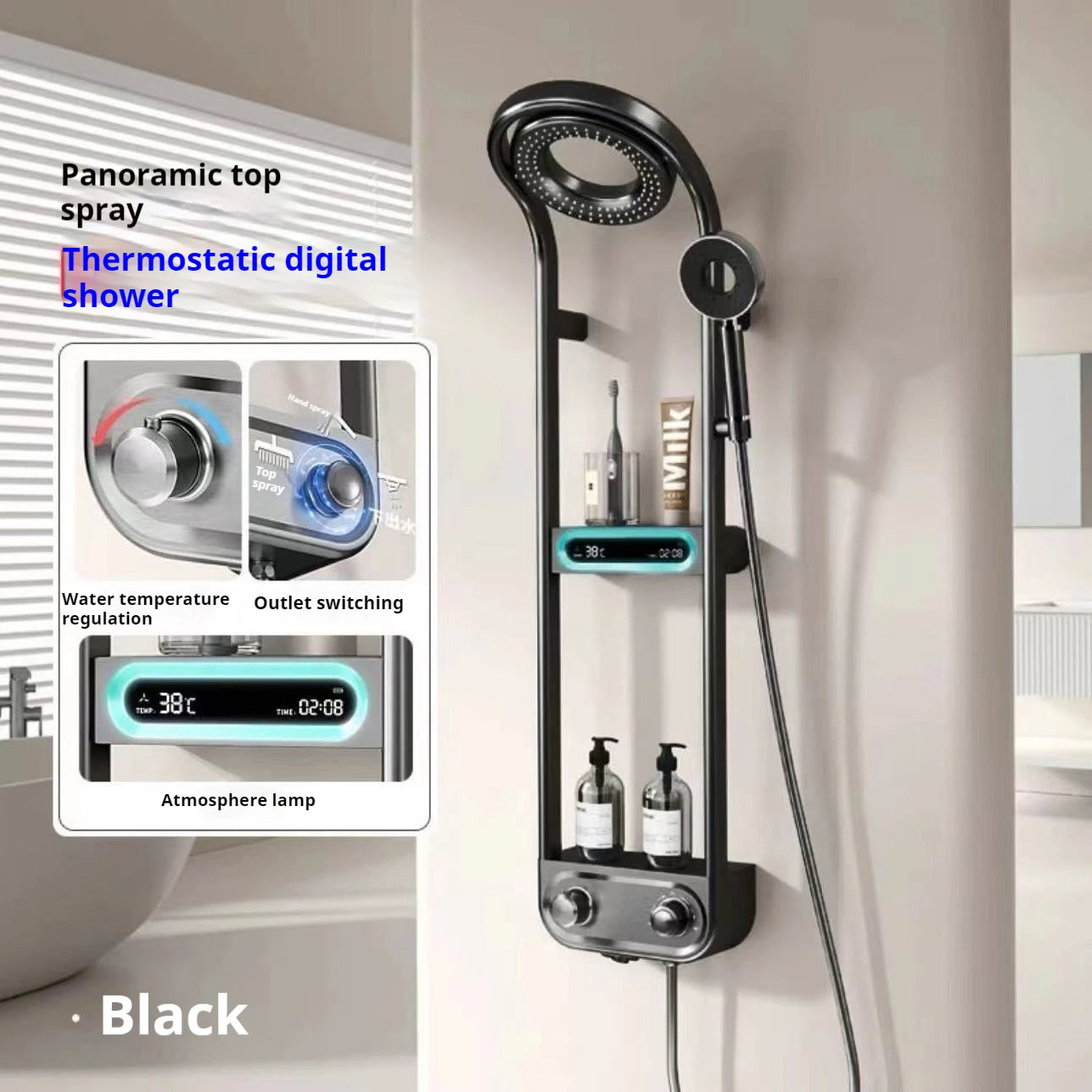 Smart Shower Set with Digital Display LED Atmosphere Light