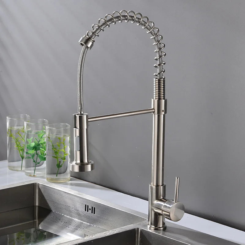 Kitchen Faucet Pull Out Stream Sprayer Deck Mounted Matte Black Mixer Tap 360 Degree Rotation  Kitchen Sink Hot Cold Taps