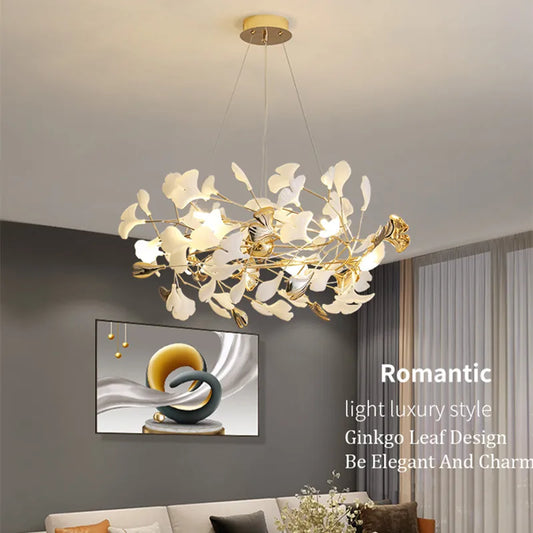 Modern Nordic Ginkgo Branch Leaf G9 LED Ceiling Chandelier For Living Dining Room Pendant Lamp Home Decor Lustre Indoor Lighting