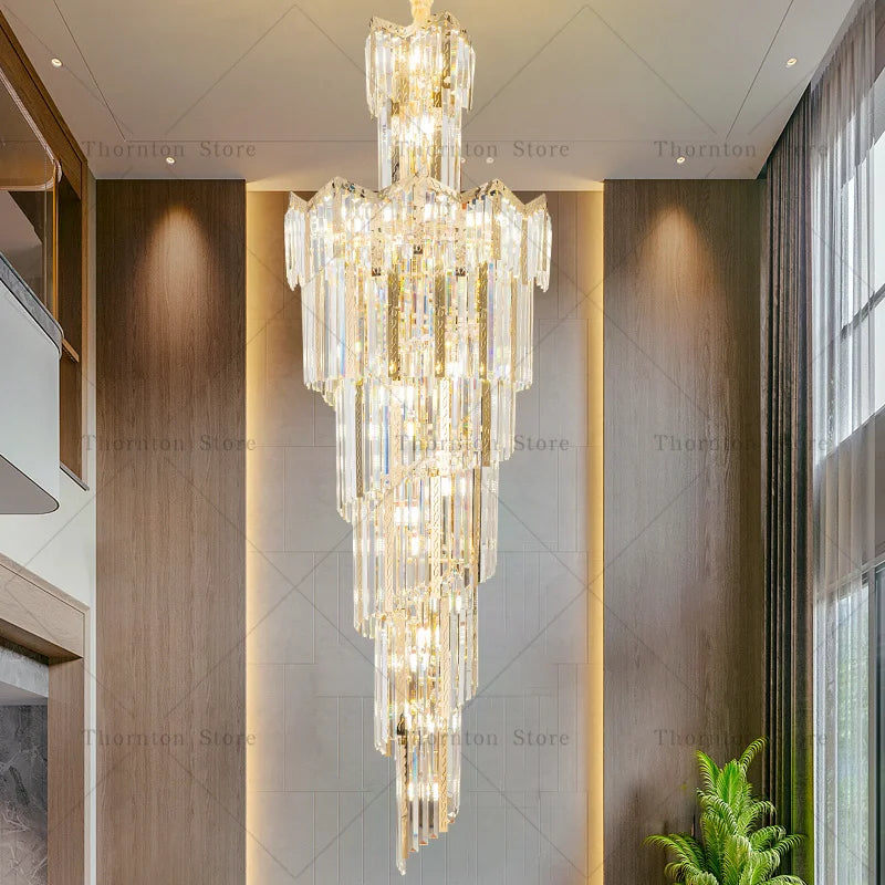 European Duplex Chandelier Light Luxury Atmosphere Villa Hotel Jump Floor Hollow Building In The Middle Floor Crystal Chandelier