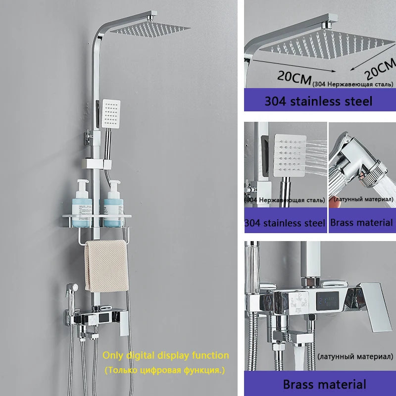 Black Smart Thermostatic Shower Faucet Set Bathroom Intelligent Rainfall Digital Mixer Tap With Rack and Bidet Bath System