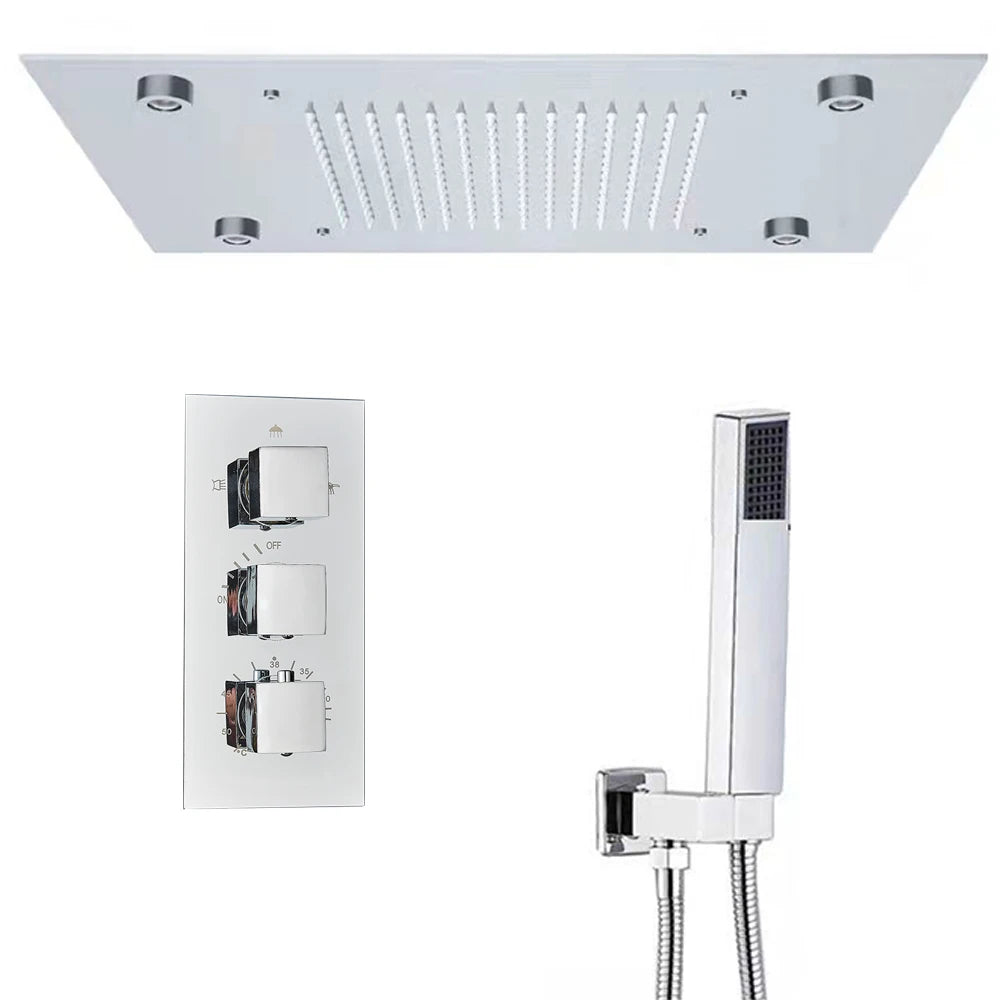 Black LED Constant Temperature Shower Faucet Luxury 3-way RainShower Celling System Tap Color Change Modern Showers for Bathroom