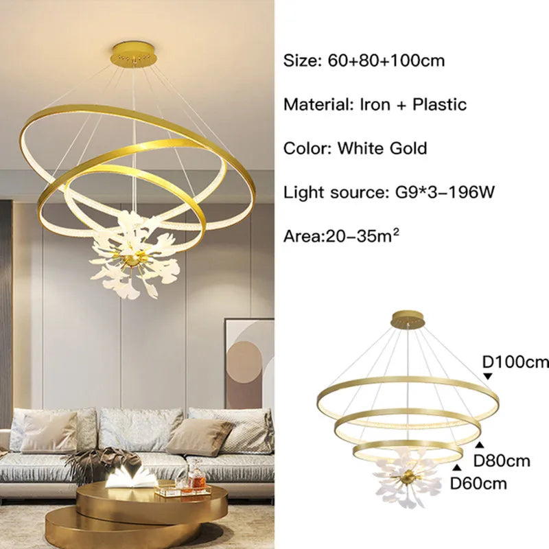 Modern Nordic Ginkgo Branch Leaf G9 LED Ceiling Chandelier For Living Dining Room Pendant Lamp Home Decor Lustre Indoor Lighting