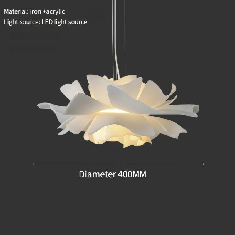 Postmodern Designer Pendant Light White Flower LED Hanging Lamp for Bedroom Restaurant Bar Store Lighting Indoor Petal Decor