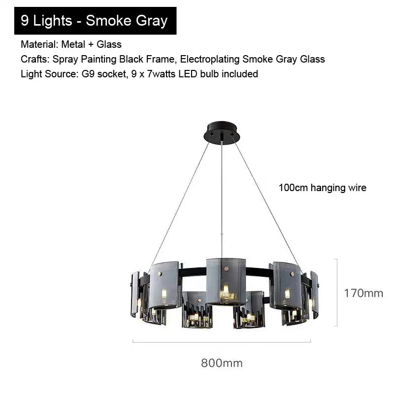 Pendant Light for Bedroom Living Room Kitchen Dining Table Bar Home Decor Modern LED Glass Tile Suspension Lamp Smoke Gray Amber