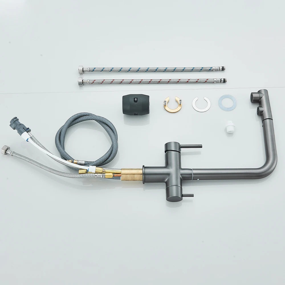 Gold Filter Kitchen Faucets Dual Spout Pull Out Kitchen Sink Water Tap Hot Cold Purification Water Crane for Kitchen