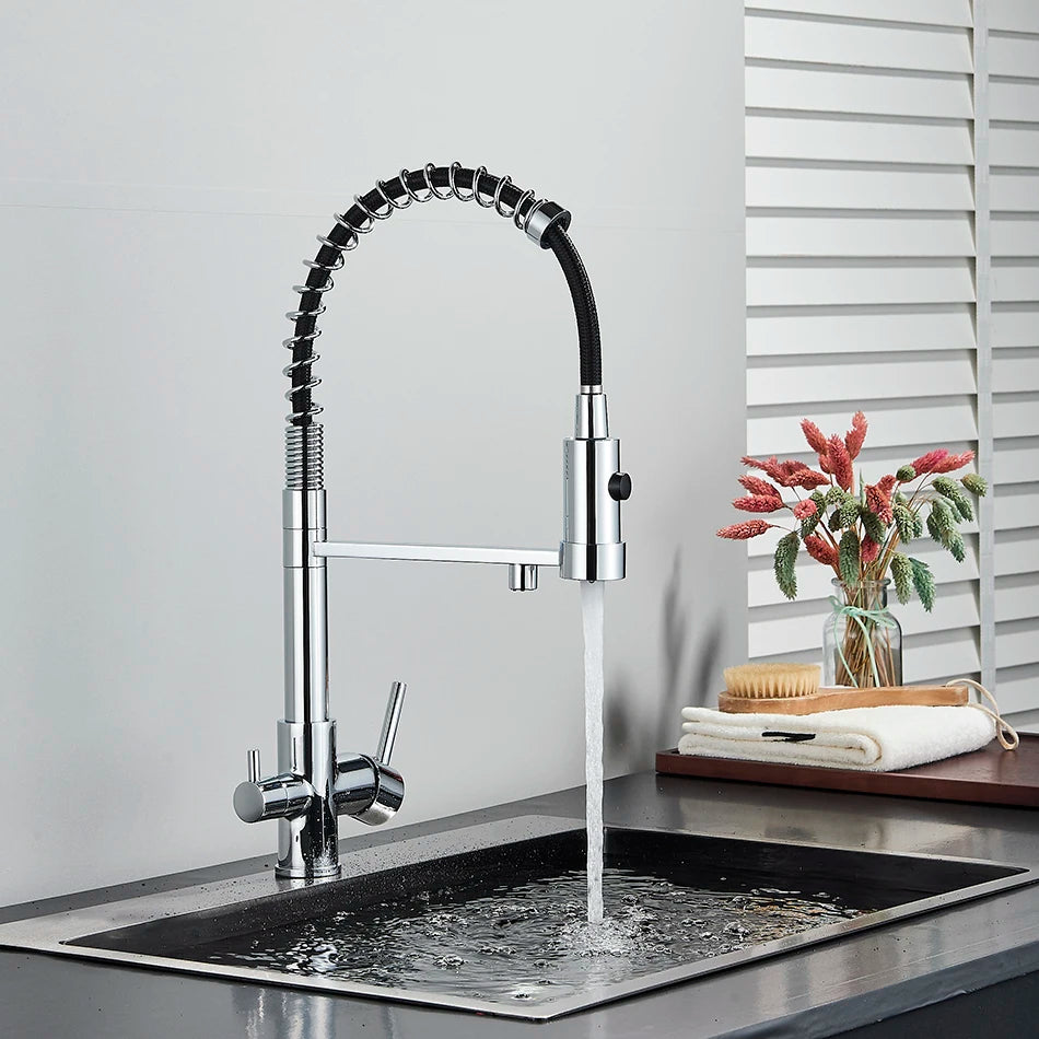 Kitchen Water Filter Faucet Dual Spout Pure Drinking Water Mixer Tap Rotation Water Purification Feature Taps Kitchen Crane