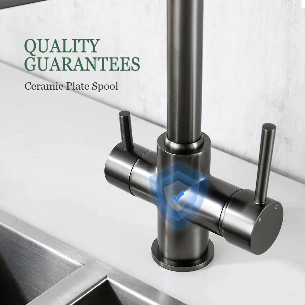 Gunmetal Kitchen Faucet  Brass 3 Ways Sink Mixer Black Hose Mount Pull Out Dual Spray Nozzle Water Kitchen Taps