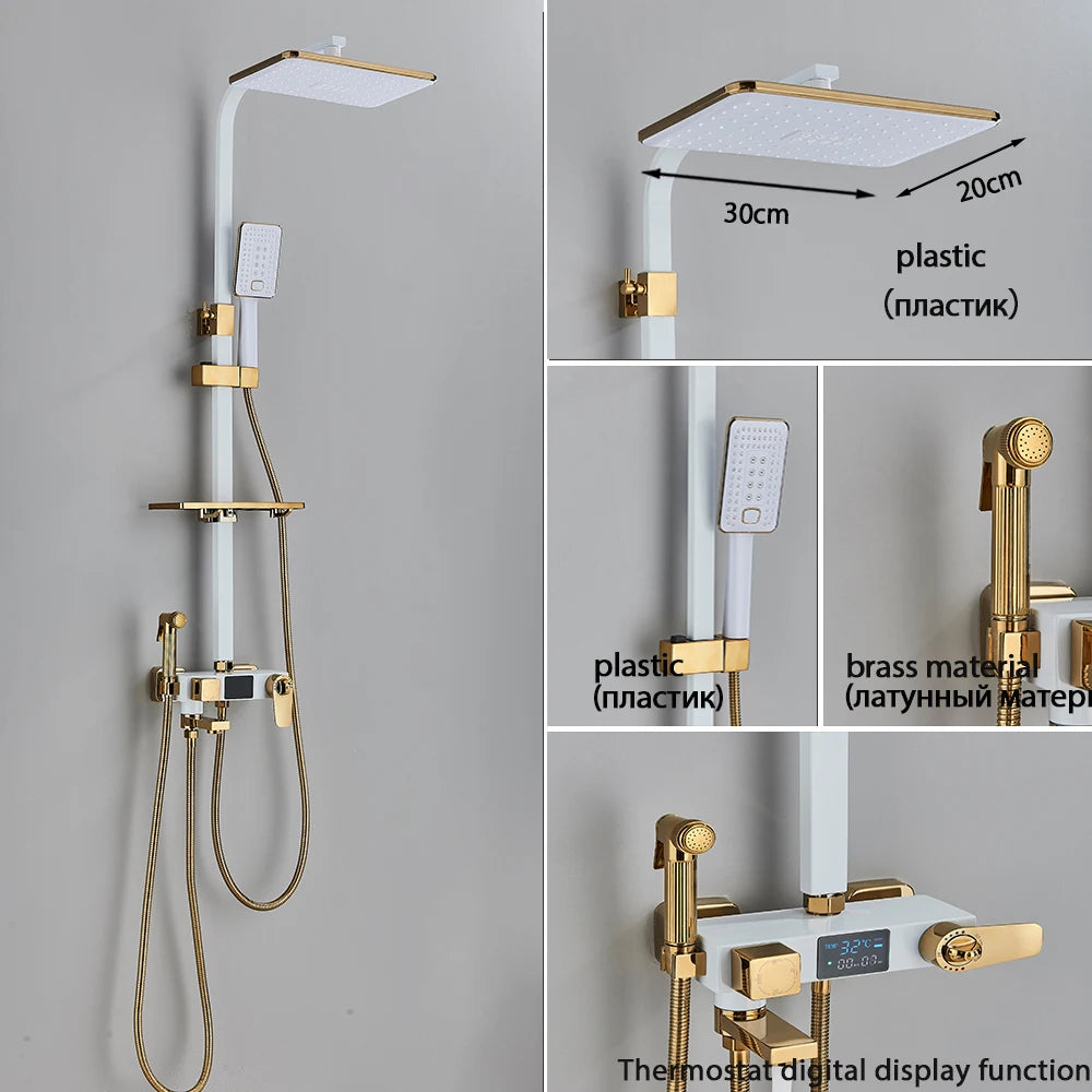 Black Smart Thermostatic Shower Faucet Set Bathroom Intelligent Rainfall Digital Mixer Tap With Rack and Bidet Bath System