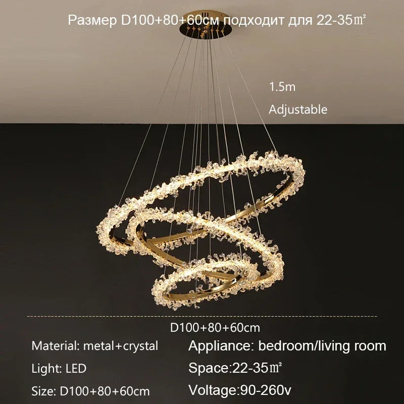 Nordic Luxury Shop Bedroom Living Room Crystal Pendant Lighs  Interior Decoration Ring Luster Lighting Modern Ceiling Chandelier