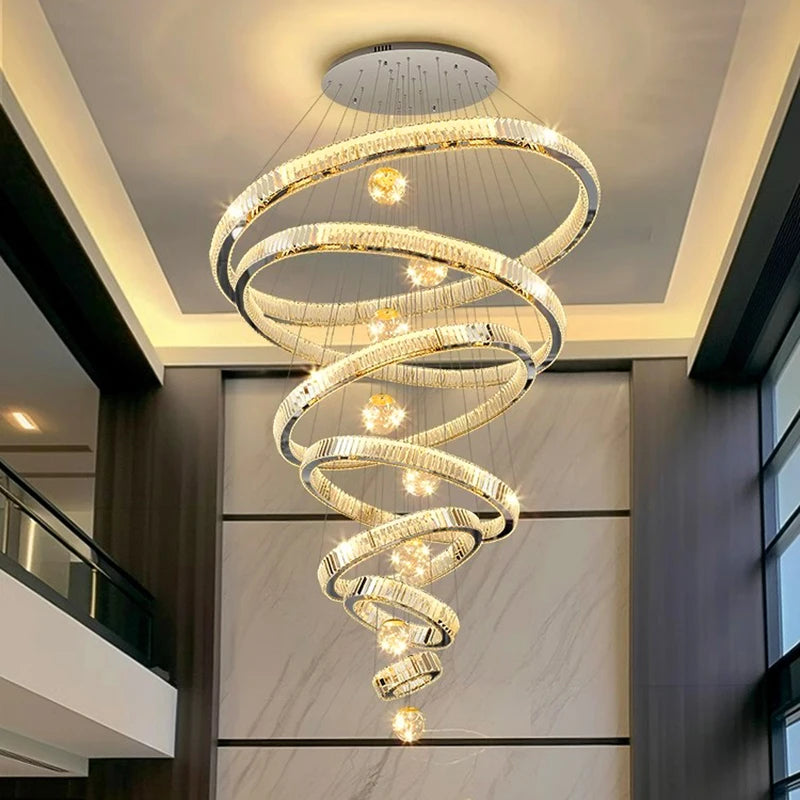 Modern Crystal Chandelier Lustre Stair Pendant Lights Duplex Architecture Living Room Pendant Lights Home Decoration Lighting