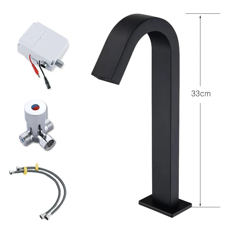 OXG Black/Chrome Smart Sensor Basin Faucet Automatic Sensor Waterfall Basin Sink Faucet Bathroom Faucet Washbasin Faucet