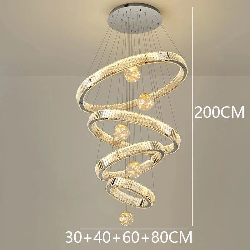 Modern Crystal Chandelier Lustre Stair Pendant Lights Duplex Architecture Living Room Pendant Lights Home Decoration Lighting