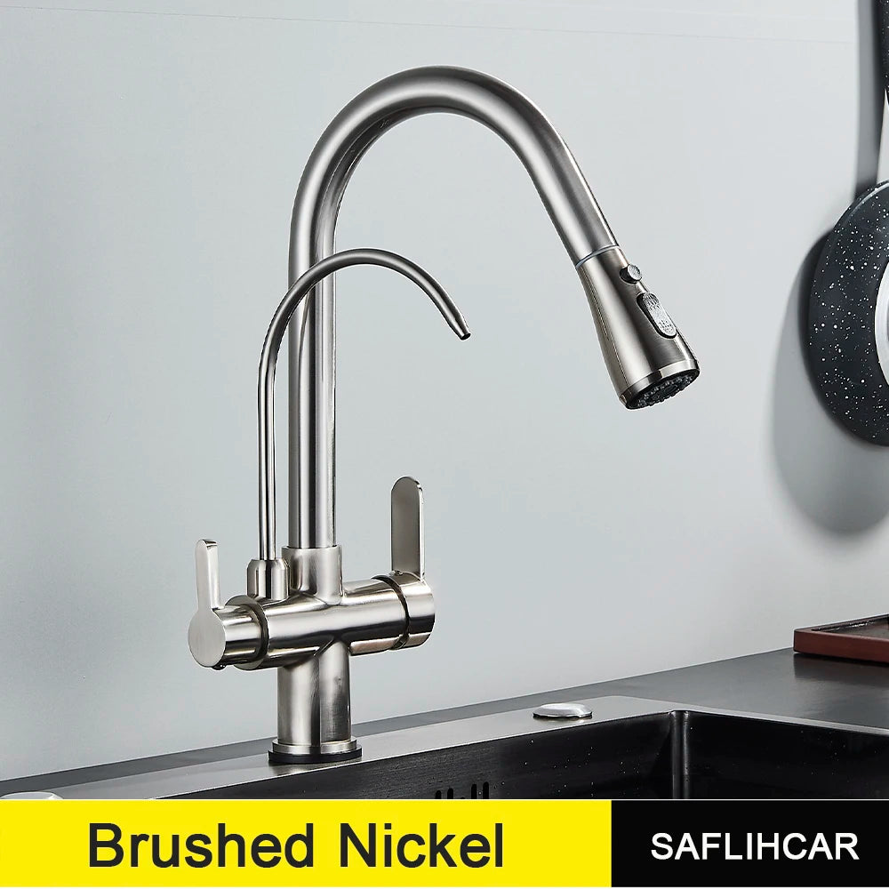 Black Gold Pure Water Faucet Spout Pull Out Dual Water Modes Kitchen Purification Sink Faucet  Kitchen Filtered Crane