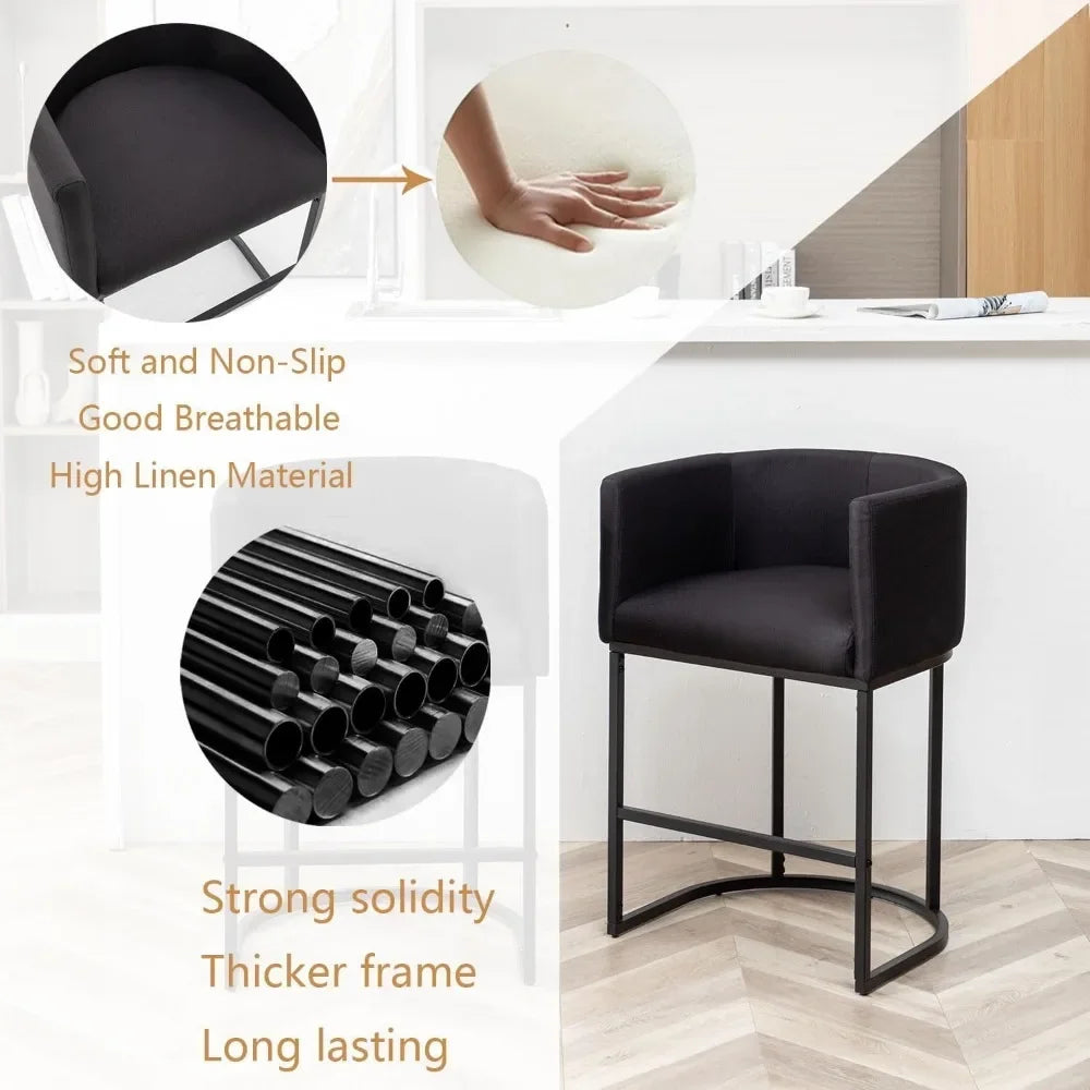 25" Counter Height Bar Stools Set of 4, Modern Bar Stool with Back, Black Metal Frames,Upholstered Bar Stools for Kitchen Island