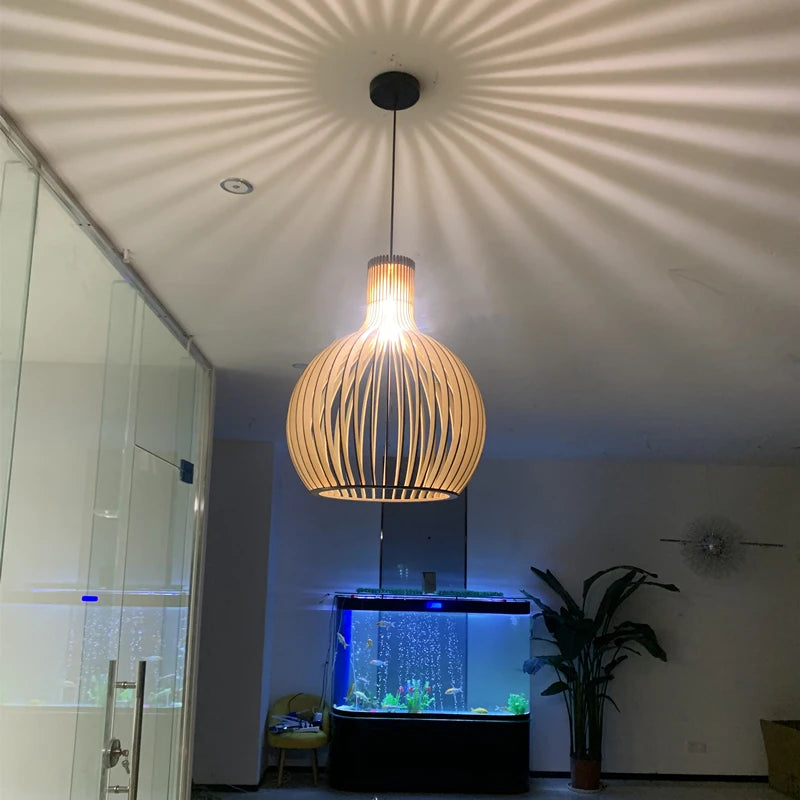 Nordic Black White Wood Birdcage Pendant Light